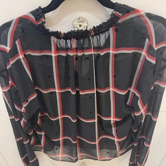 Zara windowpane blouse with subtle velvet dots size M - Picture 3 of 8